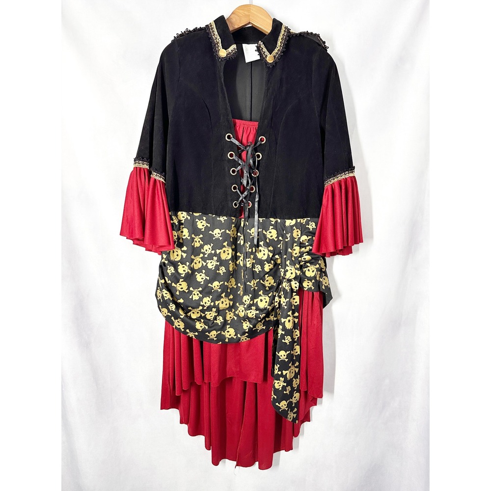 Sea Pirate Wonderland Costume Skull Print Black Red Pirate Dress Womens Size 2X